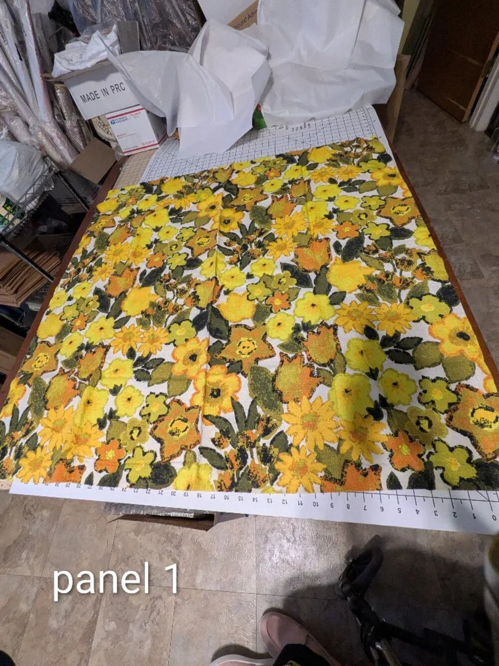 VTG 60s Barkcloth Curtain Panels Set Floral House N Home Chartreuse Yellow Olive
